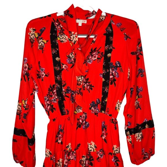 Gianni Bini Dress Womens Small Mini Floral Boho Cottage Red Casual Work GB Flare - Picture 2 of 12